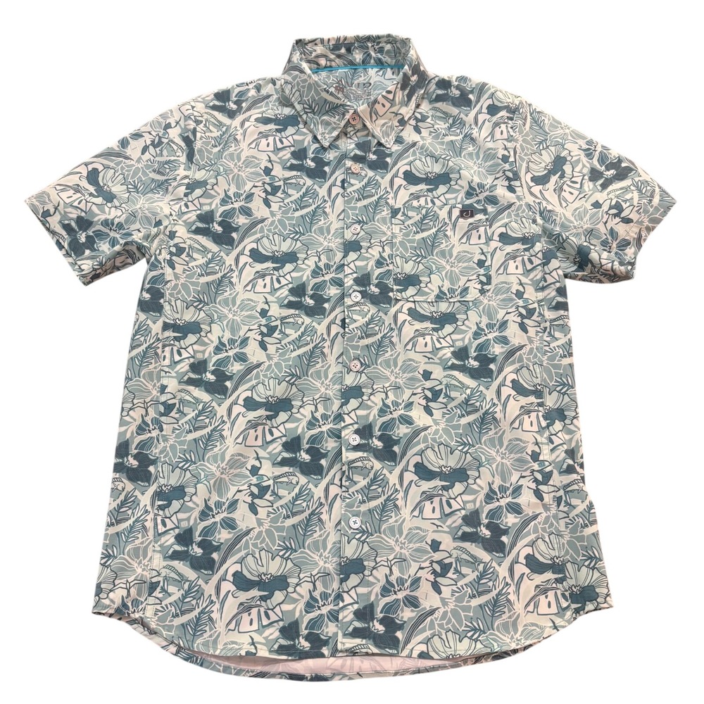 AVID Sportswear Mens Medium Teal Floral‎ Performance Fishing Shirt Short Sleeve